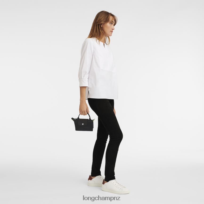 Women Black Longchamp Le Pliage Green Pouch with handle Leather Goods L06408669 - Image 2