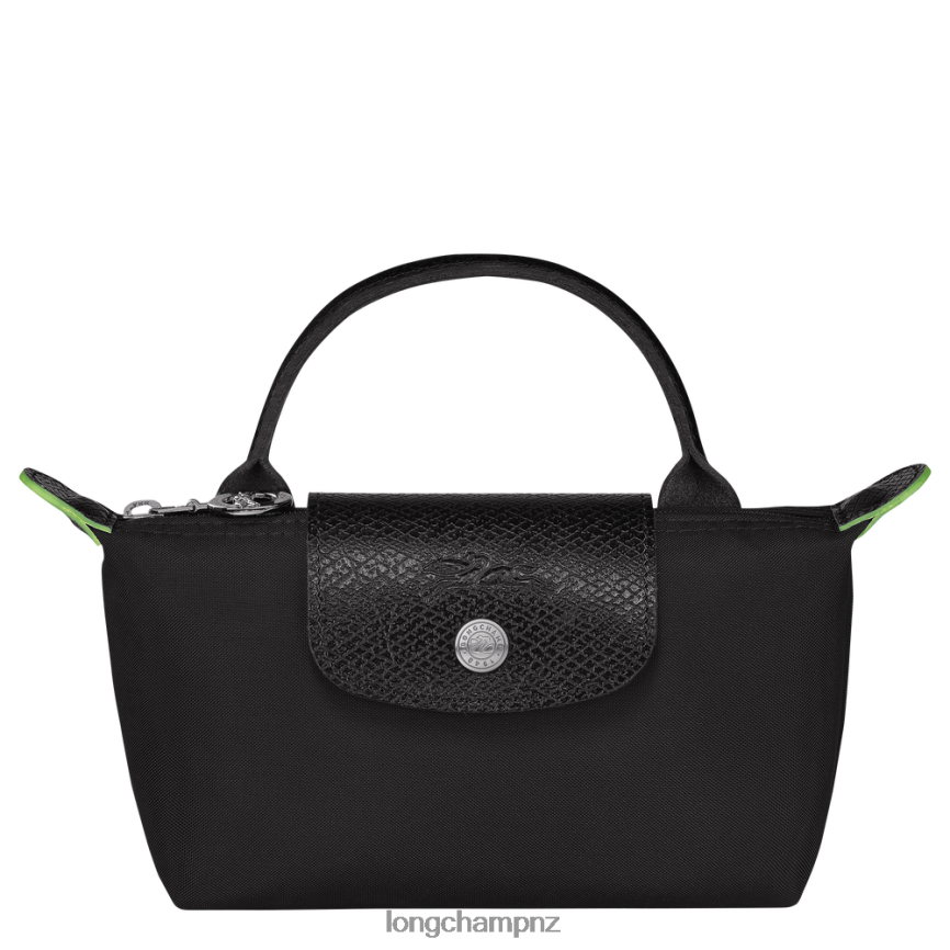 Women Black Longchamp Le Pliage Green Pouch with handle Leather Goods L06408669 - Image 1