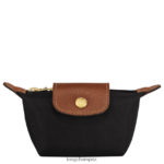 Women Black Longchamp Le Pliage Original Coin purse Leather Goods L06408499
