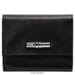 Women Black Longchamp Roseau Essential Compact wallet Leather Goods L06408568