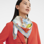 Women Blue Longchamp Spring/Summer 2023 Collection Silk scarf 90 Accessories L064081043 - Image 2