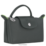 Women Graphite Longchamp Le Pliage Green Pouch with handle Leather Goods L06408672 - Image 3