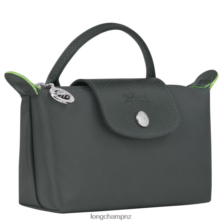 Women Graphite Longchamp Le Pliage Green Pouch with handle Leather Goods L06408672 - Image 3