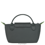 Women Graphite Longchamp Le Pliage Green Pouch with handle Leather Goods L06408672 - Image 4