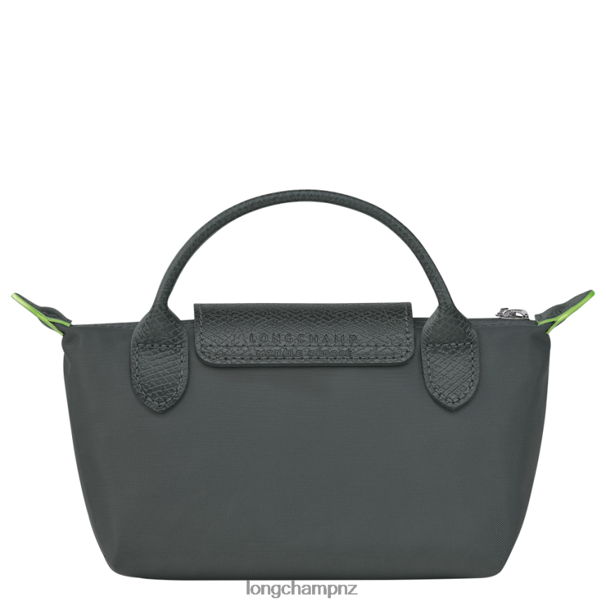 Women Graphite Longchamp Le Pliage Green Pouch with handle Leather Goods L06408672 - Image 4