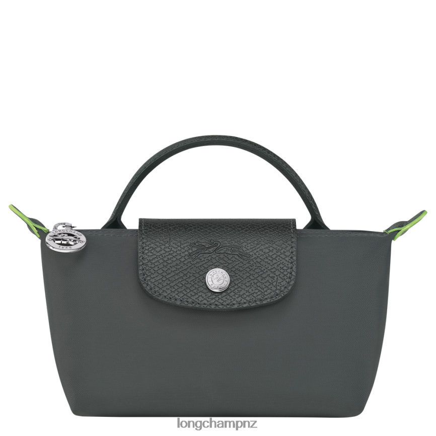 Women Graphite Longchamp Le Pliage Green Pouch with handle Leather Goods L06408672 - Image 1