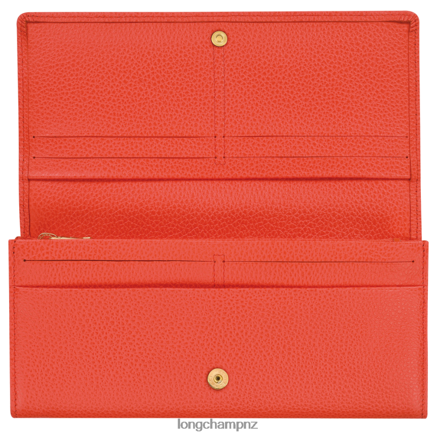 Women Orange Longchamp Le Foulonne Continental wallet Leather Goods L06408603 - Image 2